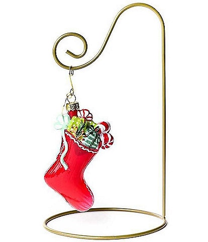 Happy Everything! Stuffed Stocking Shaped Ornament With Gold Stand