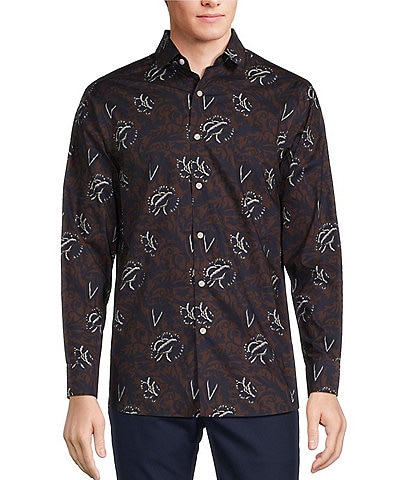 Hart Schaffner Marx Autumnal Equinox Collection Long Sleeve Spread Collar Abstract Floral Sportshirt