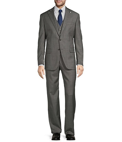 Hart Schaffner Marx Chicago Classic Fit Flat Front Sharkskin Pattern 3-Piece Vested Suit