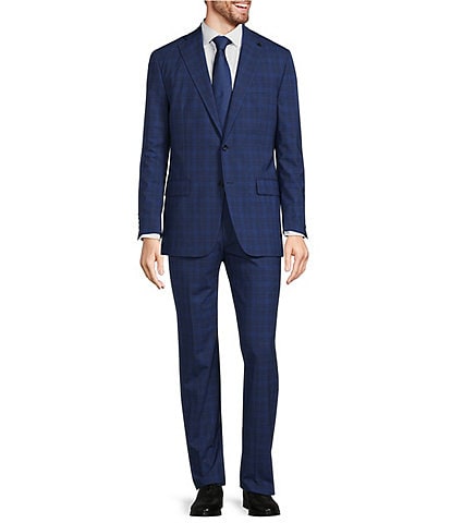 Hart Schaffner Marx Chicago-Fit Flat-Front Ultra-Stretch Blue Plaid 2-Piece Suit