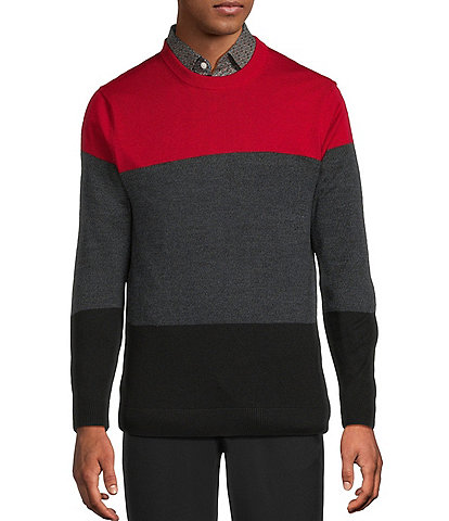 Hart Schaffner Marx Crew Merino Wool Stripe Sweater