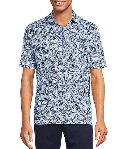Hart Schaffner Marx Featherweight Luxury Performance Short Sleeve Leaf Print Coat Front Shirt