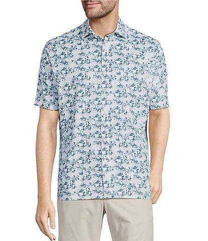 Hart Schaffner Marx Featherweight Luxury Performance Short Sleeve Palm Print Coat Front Shirt