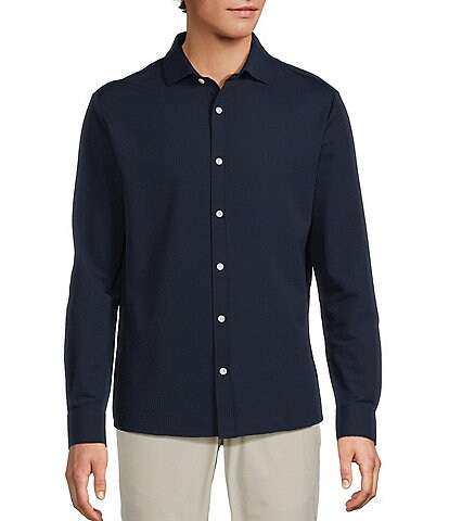 Hart Schaffner Marx Luxury Performance Long Sleeve Textured Coat Front Sport Shirt