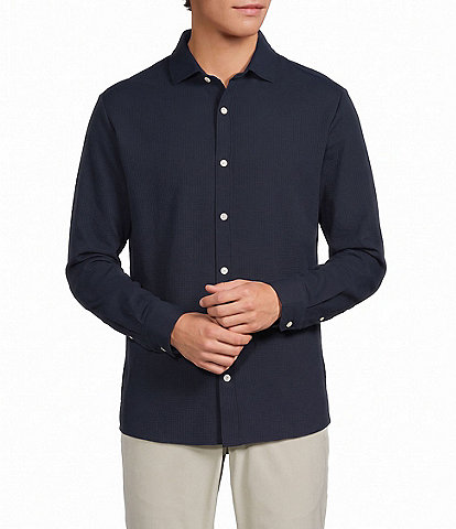 Hart Schaffner Marx Luxury Performance Long Sleeve Textured Coat Front Sport Shirt