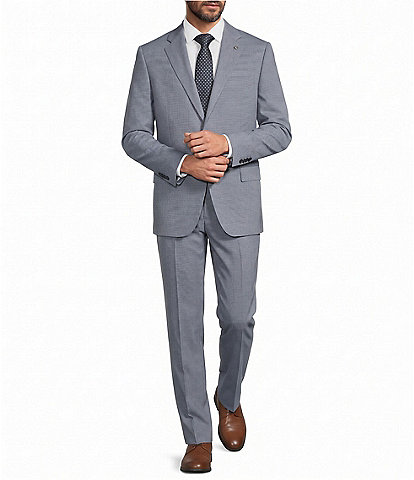 Hart Schaffner Marx New York Modern Fit Flat Front Mini-Grid Wool-Blend 2-Piece Suit