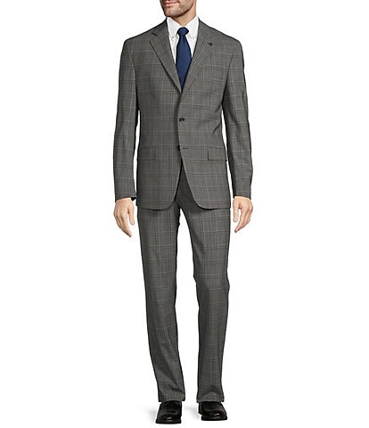 Hart Schaffner Marx New York Modern Fit Flat Front Plaid Patten 2-Piece Suit