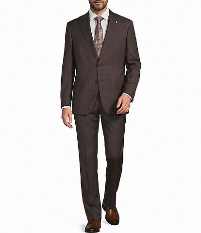 Hart Schaffner Marx New York Modern Fit Flat Front Plaid Wool 2-Piece Suit