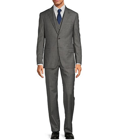 Hart Schaffner Marx New York Modern Fit Flat Front Sharkskin Pattern 3-Piece Vested Suit