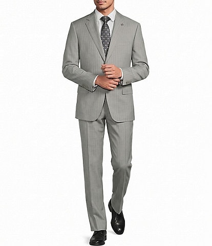 Hart Schaffner Marx New York Modern Fit Flat Front Striped Wool 2-Piece Suit