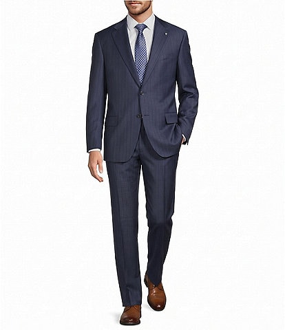 Hart Schaffner Marx New York Modern Fit Flat Front Striped Wool Blend 2-Piece Suit