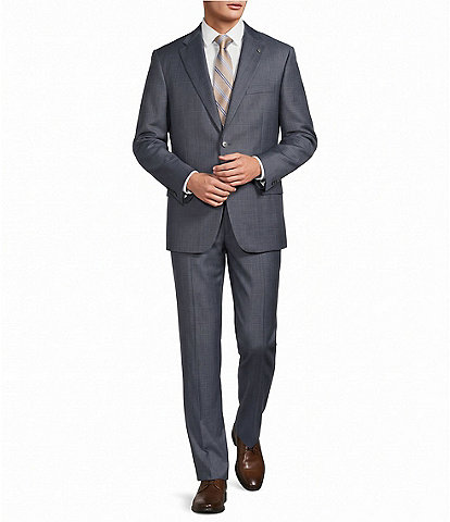 Hart Schaffner Marx New York Modern Fit Flat Front Windowpane Wool 2-Piece Suit