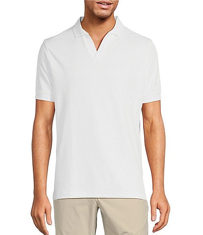 Hart Schaffner Marx Shoreline Collection Short Sleeve Johnny Collar Solid Polo Shirt