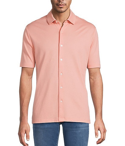 Hart Schaffner Marx Short Sleeve Solid Texture Coat Front Shirt