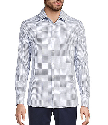 Hart Schaffner Marx State Street Essentials Long Sleeve Geo Print Albini Knit 4Flex Coat Front Shirt