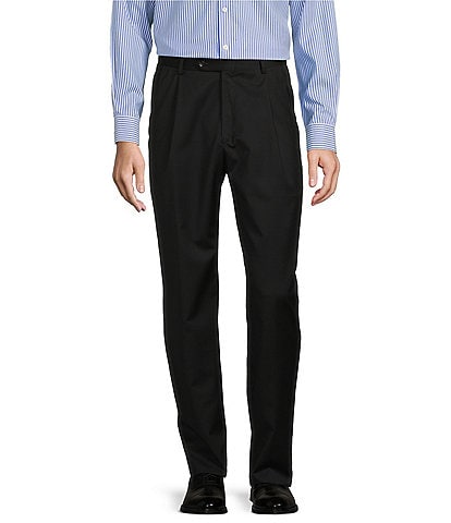 Hart Schaffner Marx Tailored Chicago Classic Fit Solid Black Pleated-Front Dress Pants