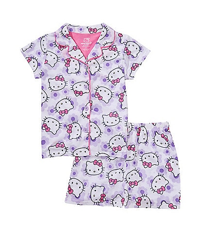 Hello Kitty Little/Big Girls Short-Sleeve Hello Kitty Face/Floral Mixed-Media Printed Pajama Top & Matching Shorts Set