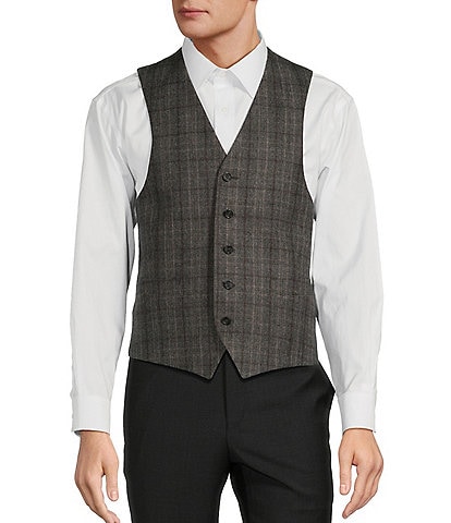 Hickey Freeman Classic Fit Flannel Plaid Pattern Vest