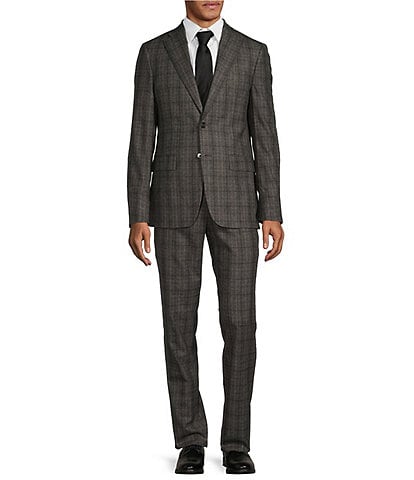 Hickey Freeman Classic Fit Flat Front Flannel Plaid Pattern 2-Piece Suit