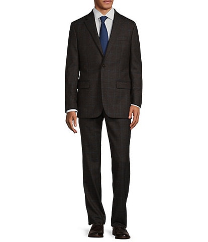 Hickey Freeman Classic Fit Flat Front Plaid Pattern 2-Piece Suit