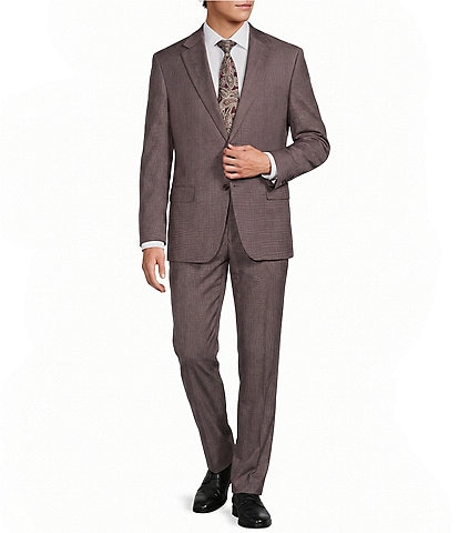 Hickey Freeman Flat Front Plaid Print 2-Piece Suit