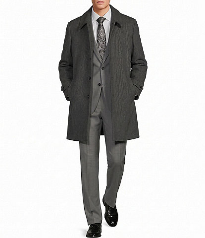 Hickey Freeman Herringbone Single Breasted Topcoat