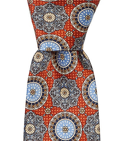 Hickey Freeman Large Medallion Print Traditional Silk Tie