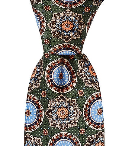Hickey Freeman Large Medallion Print Traditional Silk Tie
