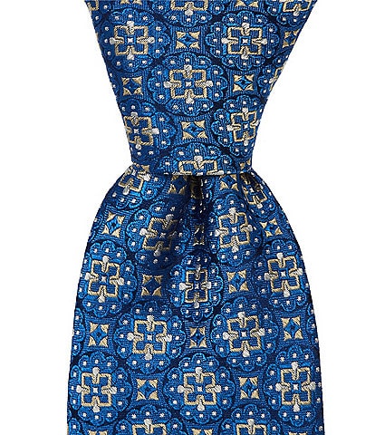 Hickey Freeman Medallion Pattern Traditional Silk Tie