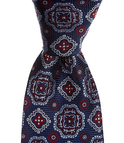 Hickey Freeman Medallion Print 3 1/4#double; Woven Silk Tie