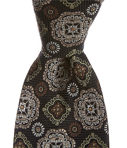 Hickey Freeman Medallion Print 3 1/4#double; Woven Silk Tie