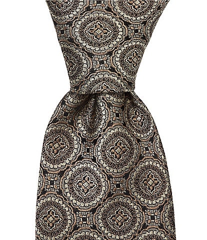 Hickey Freeman Medallion Print Traditional Silk Tie