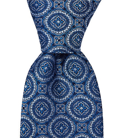 Hickey Freeman Medallion Print Traditional Silk Tie
