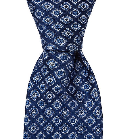 Hickey Freeman Mini Square Medallion Pattern Traditional Silk Tie