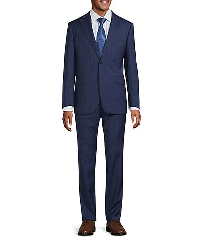 Hickey Freeman Modern Fit Flat Front Windowpane 2 Piece Suit