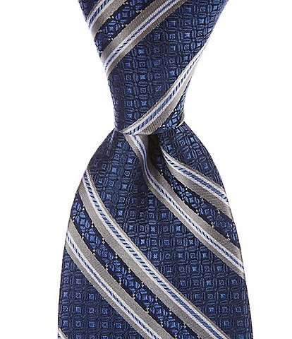 Hickey Freeman Stripe Print 3 1/4#double; Woven Silk Tie