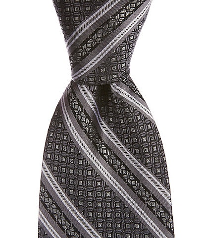 Hickey Freeman Stripe Print 3 1/4" Woven Silk Tie