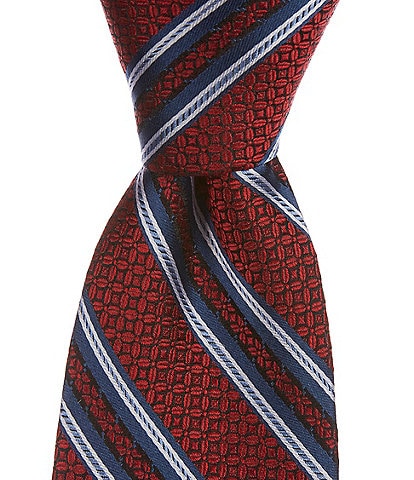 Hickey Freeman Stripe Print 3 1/4" Woven Silk Tie