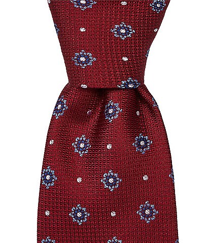 Hickey Freeman Textured Medallion Print Traditional Silk Tie