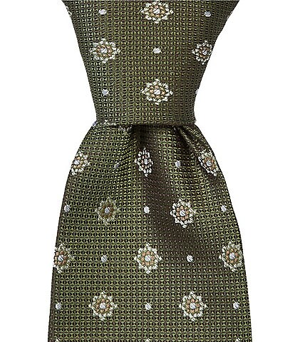 Hickey Freeman Textured Medallion Print Traditional Silk Tie