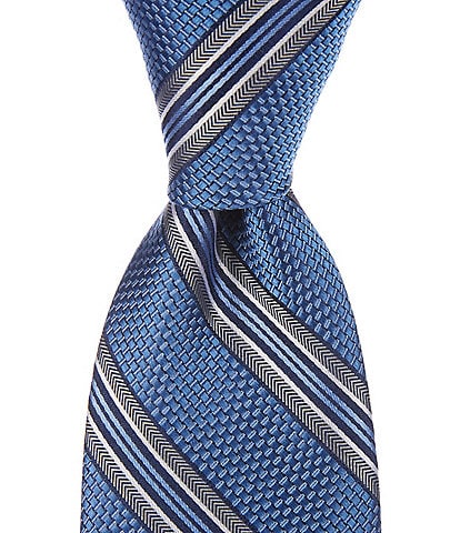 Hickey Freeman Textured Stripe 3#double; Woven Silk Tie