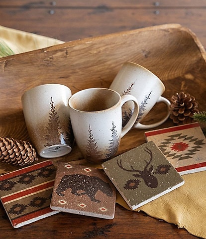 HiEnd Accents 8-Piece Clearwater Pines Mug and Southwestern Bear Coaster Set