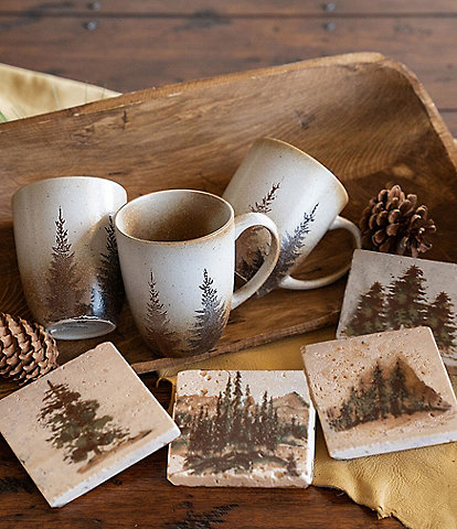 HiEnd Accents 8-Piece Clearwater Pines Mug and Scenery Tree Coaster Set