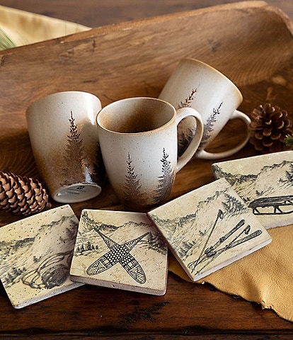 HiEnd Accents 8-Piece Clearwater Pines Mug and Vintage Ski Coaster Set