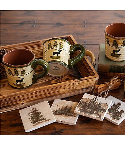 HiEnd Accents 8-Piece Moose Mug and Scenery Tree Coasters Set