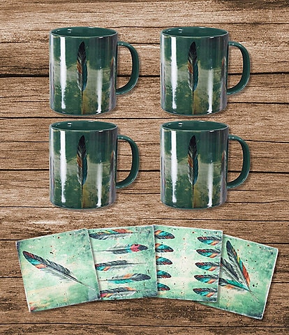 HiEnd Accents 8-Piece Tossed Feather Mug and Coaster Set
