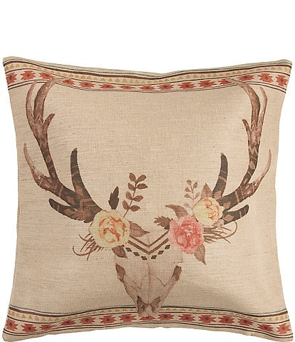 Paseo Road by HiEnd Accents Burlap Skull with Flowers Pillow