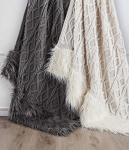 HiEnd Accents Chunky Cable Knit with Mongolian Fur Throw