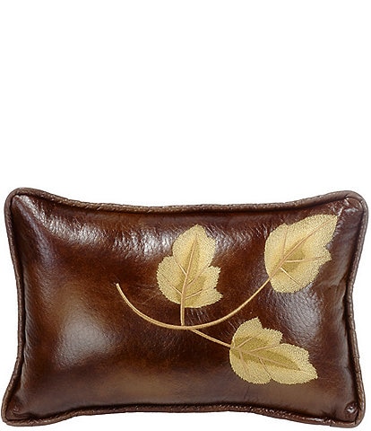 Paseo Road by HiEnd Accents Vegan Leather Embroidery Leaf Pillow