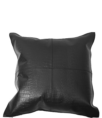 HiEnd Accents Genuine Leather Collection Croc-Embossed Leather Square Pillow